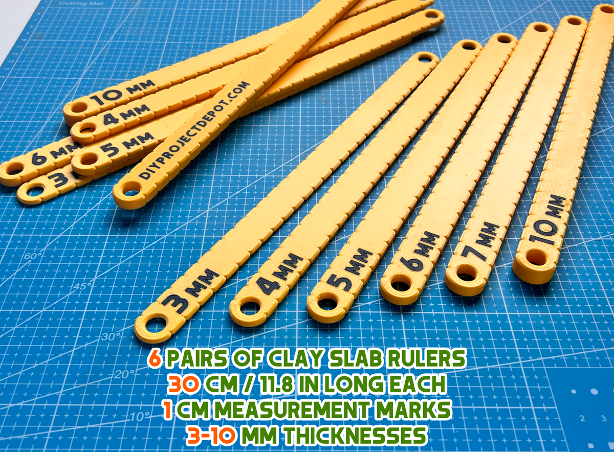 Clay Slab Rulers Set, 6 Pairs 3–10 mm, 30 cm Pottery Thickness Guides