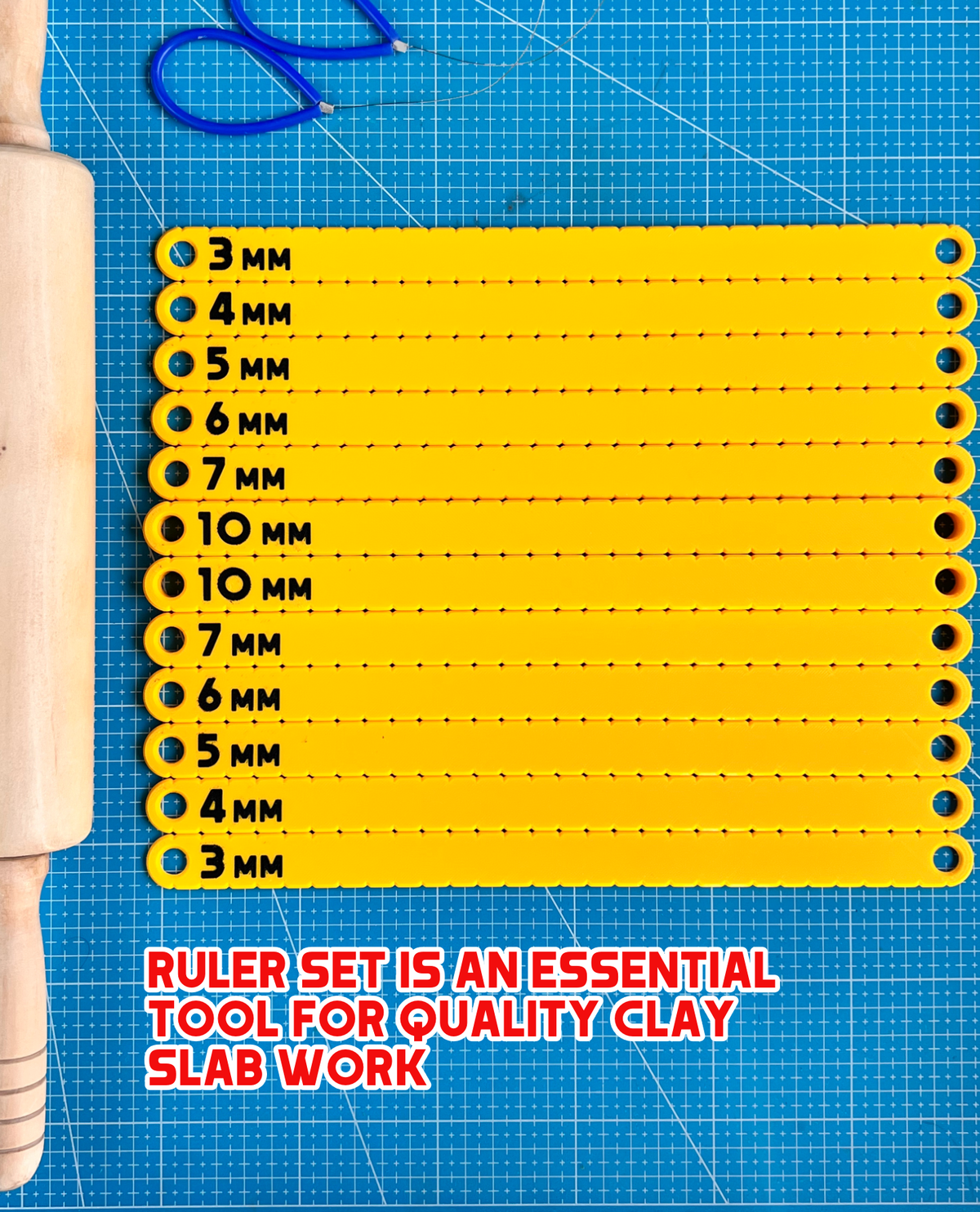 Clay Slab Rulers Set, 6 Pairs 3–10 mm, 30 cm Pottery Thickness Guides