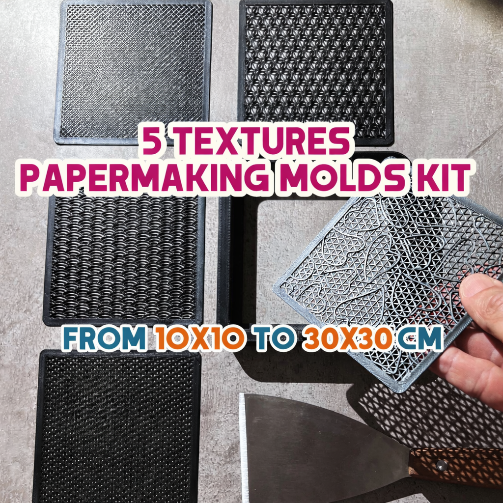 Papermaking Mold and Deckle Kit 10–30 cm – 5 Texture Screens, Handmade Paper Kit, Square Paper Mold Set