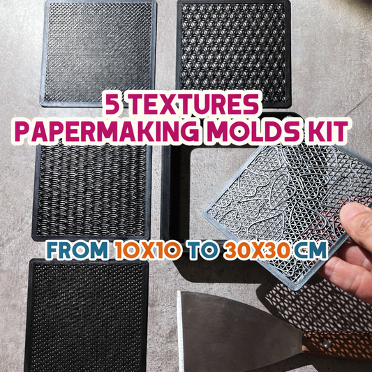 Papermaking Mold and Deckle Kit 10–30 cm – 5 Texture Screens, Handmade Paper Kit, Square Paper Mold Set