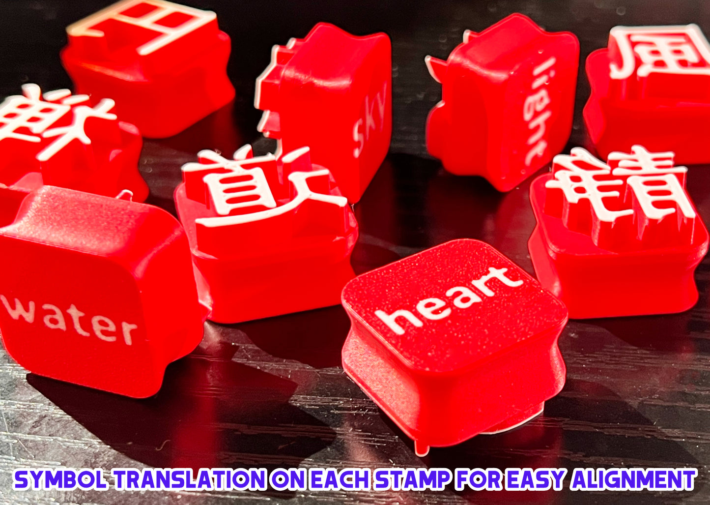 Kanji Stamp Set for Clay – 12 Modular Japanese Symbols 25mm / 50mm Deep Imprint
