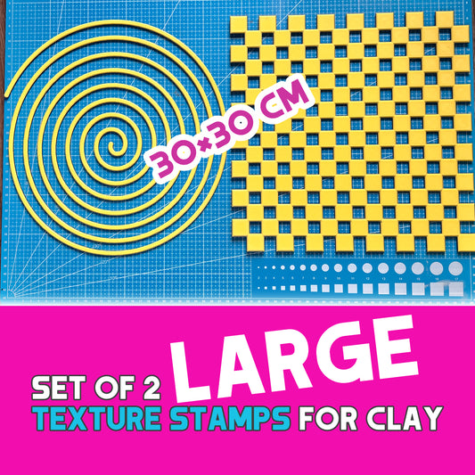 Set of 2 Large Texture Stamps for Clay – Spiral and Checkered Patterns