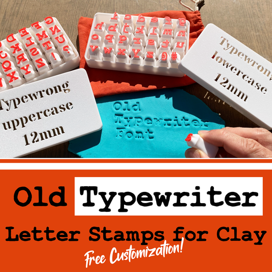 Typewriter Letter Stamps for Clay – 12mm Uppercase & Lowercase Set